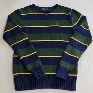 Boys Polo by Ralph Lauren Striped Knit Sweater, Blue/Green, Size 12/14, PreOwned
